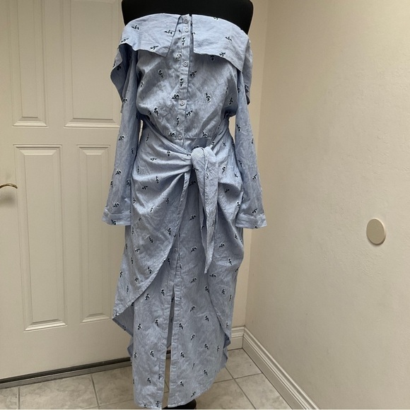 House of Harlow 1960 REVOLVE Nolita Off Shoulder Wrap Midi Dress Pinstripe - Picture 3 of 16